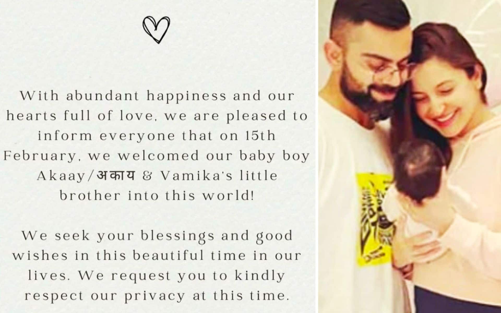 Virat Kohli, Anushka Sharma Welcome Baby Boy Into The World; Name Revealed!